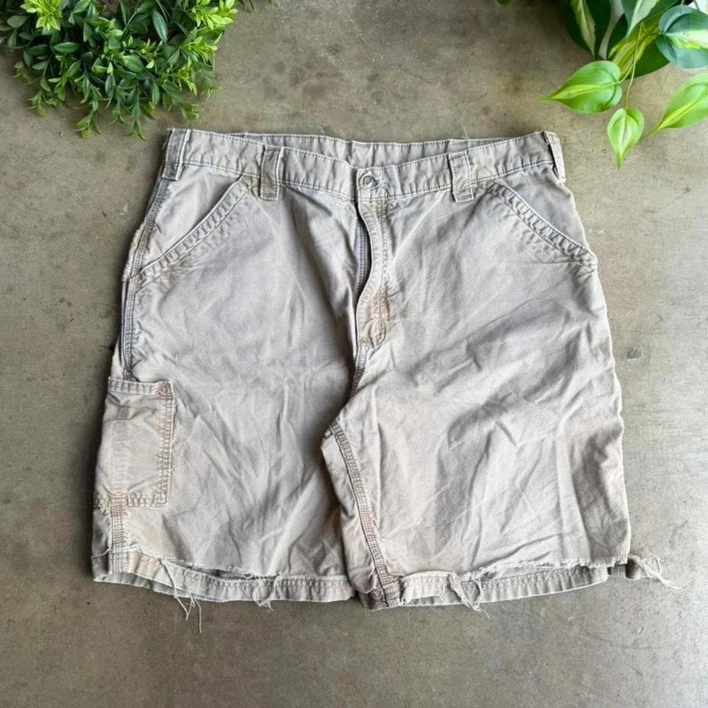 Vintage 90s Carhartt faded cream cargo distressed shorts